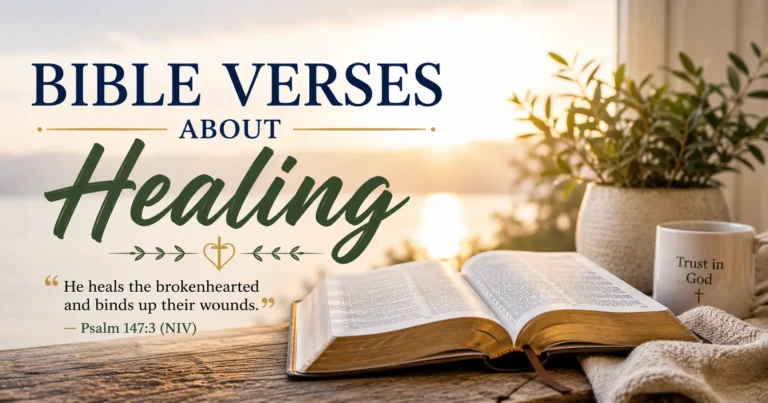Open the Bible with a verse about healing and bible verses about healing on a sunrise wallpaper with peaceful colors