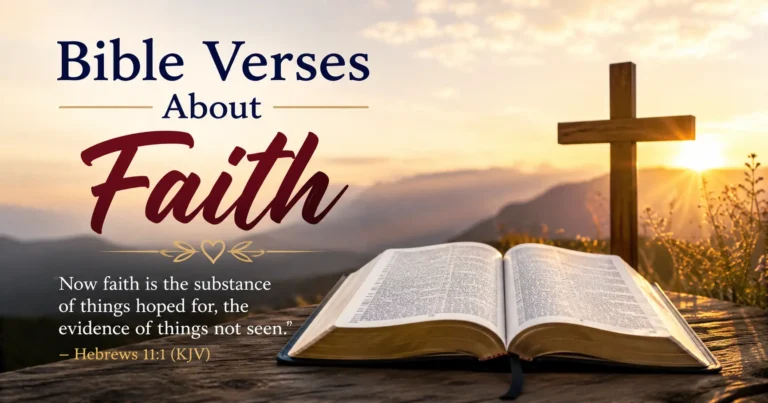 Bible Verses About Faith-Bible Verses on Faith with open bible, cross, sunrise background & awesome KJV Scripture about trusting God.