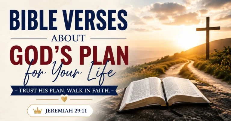 Bible verses about God's plan for your life including an open bible, a wooden cross, sunrise and Jeremiah 29:11(KJV) about trusting in God's plan for your life.