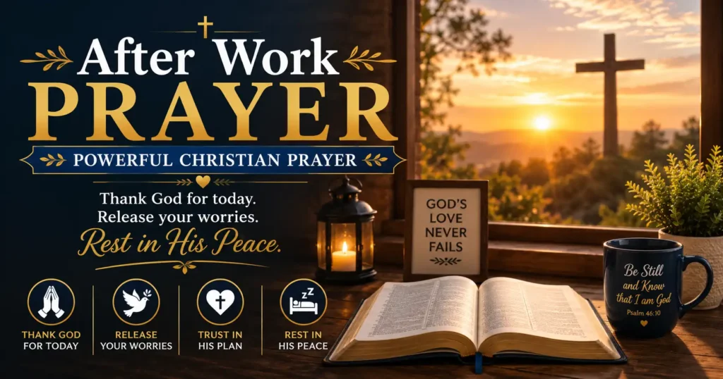 After Work Prayer-Strong Christian prayer seeking peace, rest, gratitude, and courage after a long day's work.