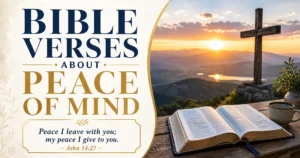 Bible verses about hope in the hardest times (KJV) Pin image of the Bible with a wooden cross with the sun rising and Scriptures encouraging words about God's hope and promises.