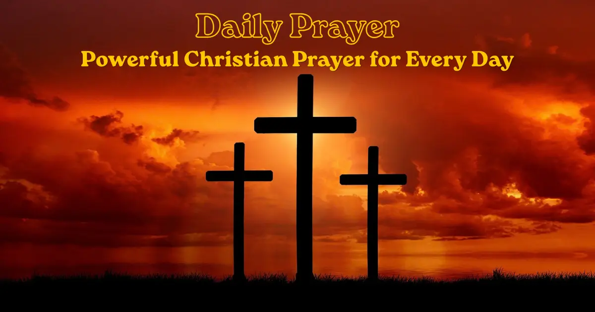 Daily prayer with three crosses at sunset, representing faith and Christian devotion