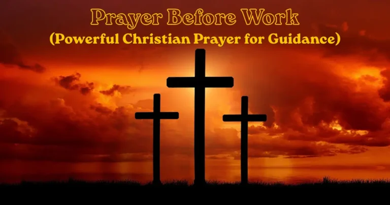 Prayer before work with three crosses at sunset, representing guidance and Christian faith