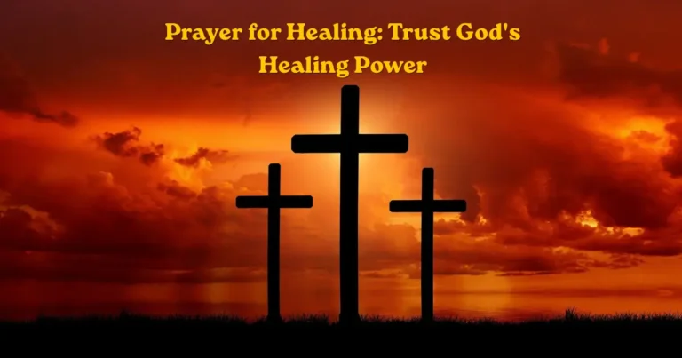 Prayer for healing with three crosses at sunset, representing faith and trust in God's healing power