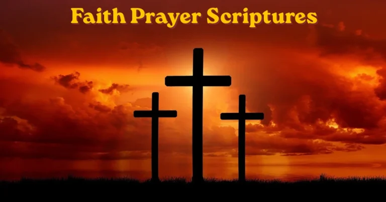 Faith prayer scriptures with three crosses at sunset
