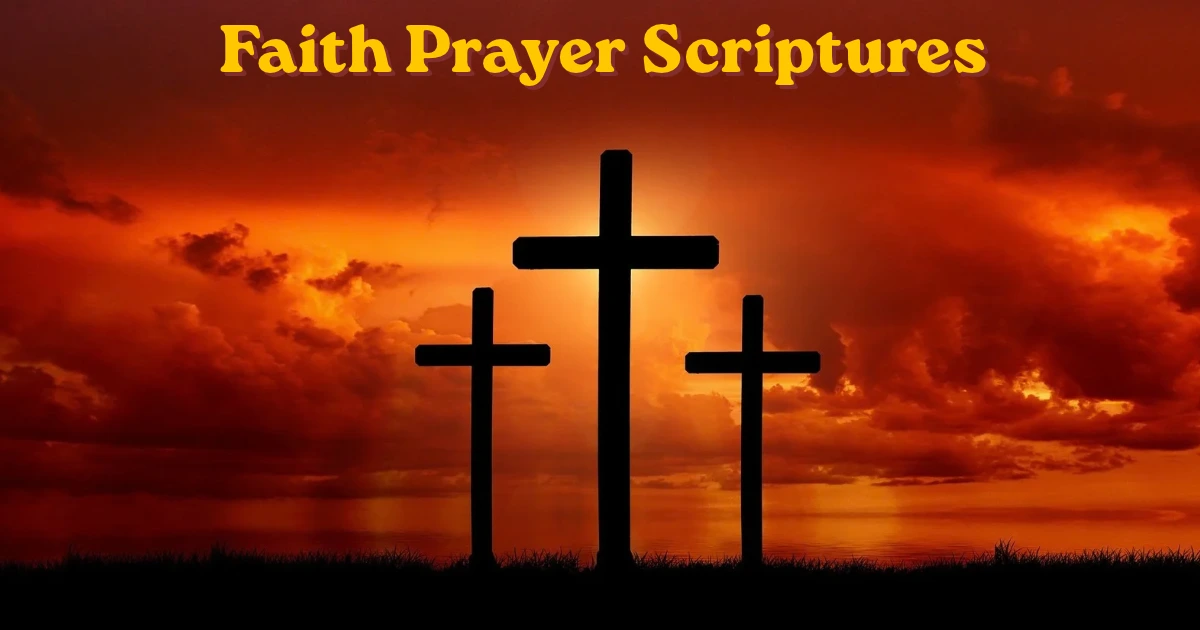 Faith prayer scriptures with three crosses at sunset