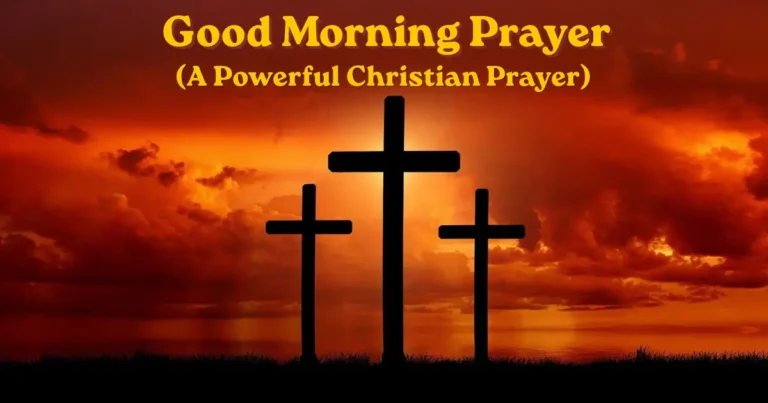 Good morning prayer with three crosses against a golden sunrise