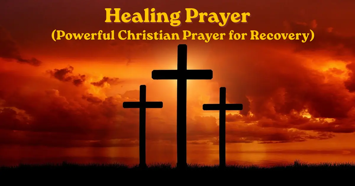 Healing prayer with three crosses at sunset representing Christian faith, recovery, hope, and comfort